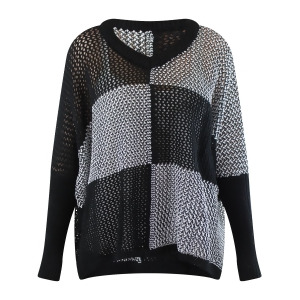 Black White Checkered Knit Shrug Pullover - All