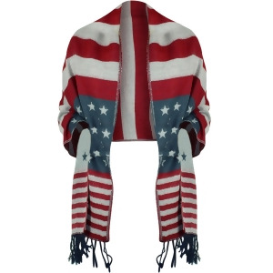 Red White Blue Stars Stripes American Flag Fringed Shawl Wrap - All