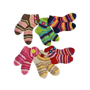 Chunky Knit Colorful Striped 6 Pack Slipper Socks - All