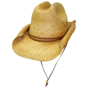 Bended Brim Rocker Style Distressed Straw Cowboy Hat With Chin Cord - All