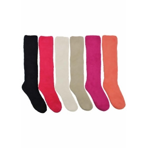Solid Color Assorted 6-Pack Knee High Fuzzy Socks - All