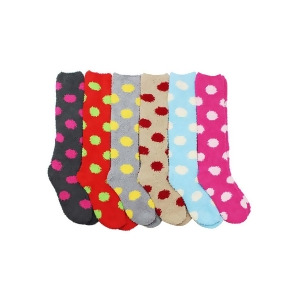 Colorful Polka Dot 6-Pack Knee High Fuzzy Socks - All
