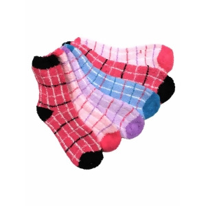 Soft 6 Pack Assorted Plaid Fuzzy Crew Socks - All