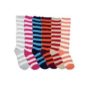 Assorted 6-Pack Colorful Striped Knee High Fuzzy Socks - All