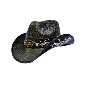 Black Cowboy Hat With Longhorn Western Hatband - All