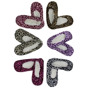 Leopard Fleece Lined 6 Pack Fuzzy Ballerina Slippers - All