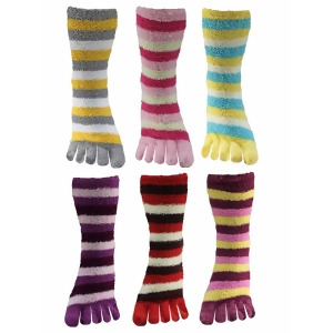 Assorted Multicolor Striped Fuzzy Toe Socks 6 Pack - All