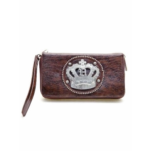 Brown Rhinestone Crown Organizer Wristlet Wallet - All