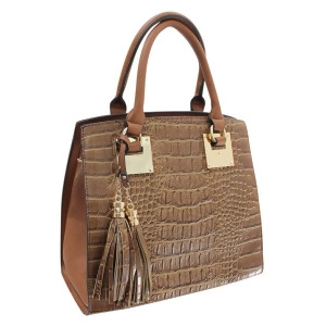 Light Brown Top Handle Tote With Golden Trim Tassel - All