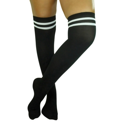Black Thigh High School Girl Socks With Double Stripe Top 