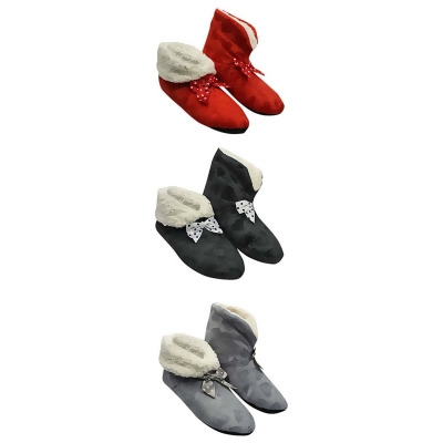 Black Red & Gray Hearts Plush Fleece Lined Slippers 3 Pack 