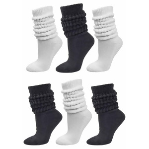Black White All Cotton 6-Pack Extra Heavy Super Slouch Socks - All