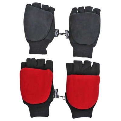 Black & Red 2-Pack Men's Convertible Fingerless Gloves With Mitten Cover 