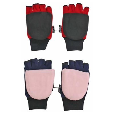 Red Black & Blue Pink 2-Pack Mens Fingerless Gloves With Mitten Cover 