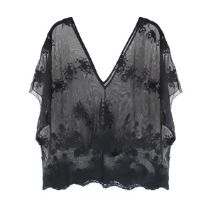 Sheer Black V-neck Lacey Lightweight Beach Cover Up - All