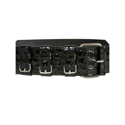 Black Crocodile Textured Belt With Faux Buckle Detail 