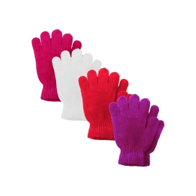 White Red Purple Fuchsia Chenille 4 Pack Knit Winter Gloves 
