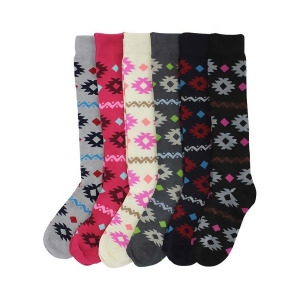 Aztec Print Womens 6 Pack Knee High Socks - All