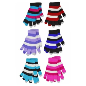 Multicolor Stripe Stretchy 6 Pack Womens Texting Gloves - All