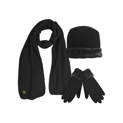 Fleece Hat Scarf & Glove Set With Plush Fur Trim 