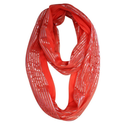 Coral Spring Scarf With Metallic Stripes 