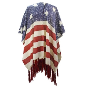 Americana Faded Flag Print Knit Shawl With Long Tassel Fringe - All