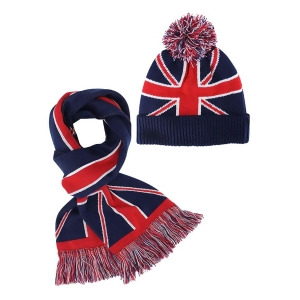 British Flag Ribbed Knit Beanie Hat Scarf Unisex Matching Set - All
