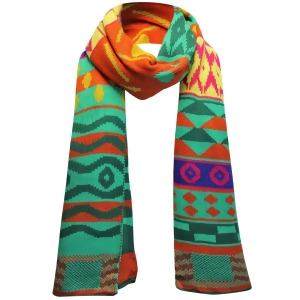 Bright Multicolor Aztec Print Knit Scarf - All