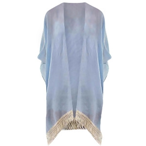 Aqua Blue Lightweight Sheer Kimono With Crochet Trim - All