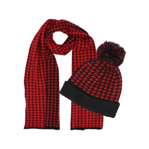 Houndstooth Pattern Beanie Hat Scarf Set - All