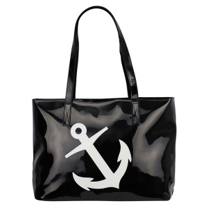 Black White Patent Leather Anchor Beach Bag Tote - All