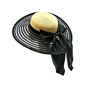 Wheat Black Wide Brim Floppy Hat Large With Satin Bow - All