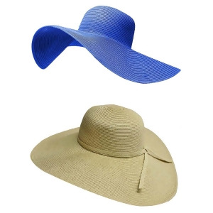 2-Pack Blue Tan 6 Brim Floppy Beach Hats - All