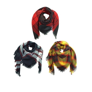 White Red Yellow 3 Pack Wool Plaid Blanket Scarf Shawl - All