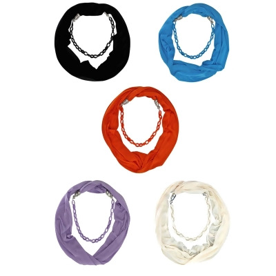 Mixed Color 5-Pack Chain Link Jewelry Infinity Scarf 