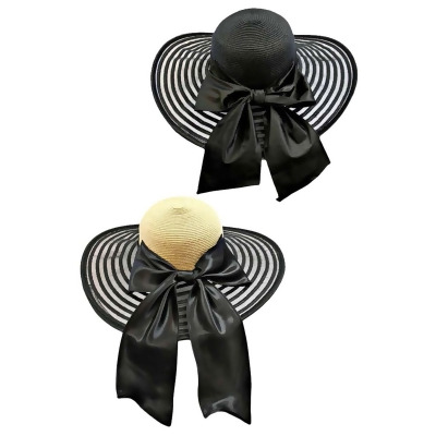 Beautiful 2-Pack Wide Brim Floppy Hat With Satin Bow 
