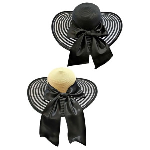 Beautiful 2-Pack Wide Brim Floppy Hat With Satin Bow - All