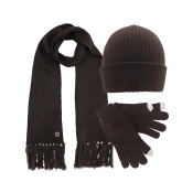 Ribbed Knit Men's 3 Piece Hat Scarf & Texting Gloves Set