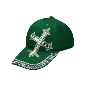 Green Baseball Cap With Rhinestone Cross Brim - All