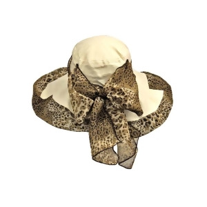 Cream Cotton Wide Brim Floppy Hat With Leopard Bow - All