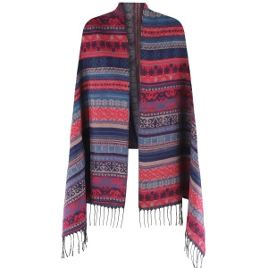 Burgundy Multicolor Native American Print Blanket Scarf Wrap - All