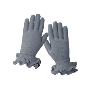 Gray Double Layer Knit Gloves With Ruffle Trim - All