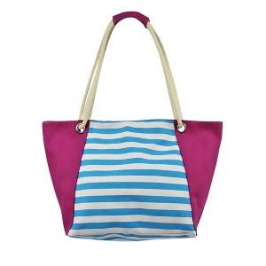Turquoise Pink White Striped Canvas Beach Bag Tote - All