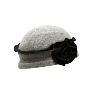 Two-tone Grey Wool Cloche Hat With Rosette - All
