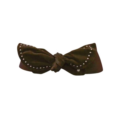 Brown Elastic Cinch Waist Belt With Suede Studded Bow 