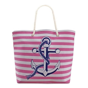 Pink White Stripe Nautical Anchor Oversize Beach Tote Bag - All
