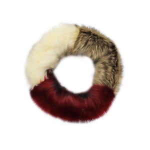 Ivory Burgundy Beige Plush Faux Fur Neck Warmer Circle Infinity Scarf - All