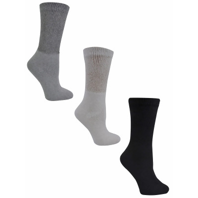 Mens 3-Pack Black White Gray Diabetic Crew Socks 