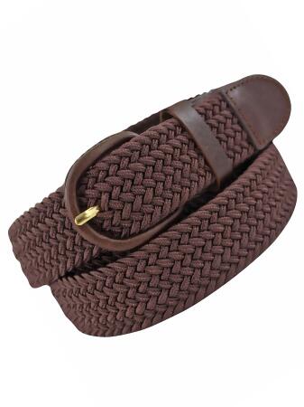 Brown Braided Unisex Elastic Stretch Belt Size Large 
