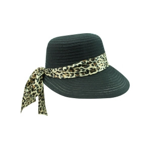 Black Sun Hat With Large Leopard Print Bow - All